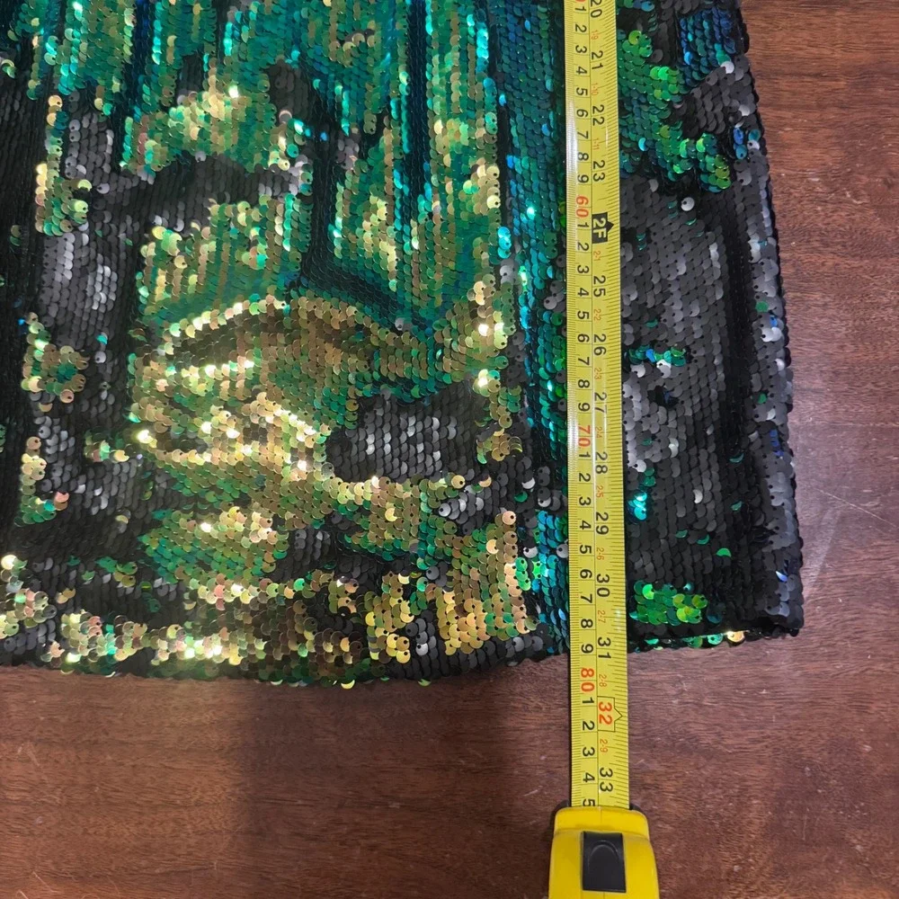 Guess Sequin Off Shoulder Mini Dress Black Green Teal Sz S NWT Holiday Mermaid